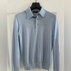 Zegna Sky Blue Cashseta Cashmere Men's long sleeve Polo Shirt